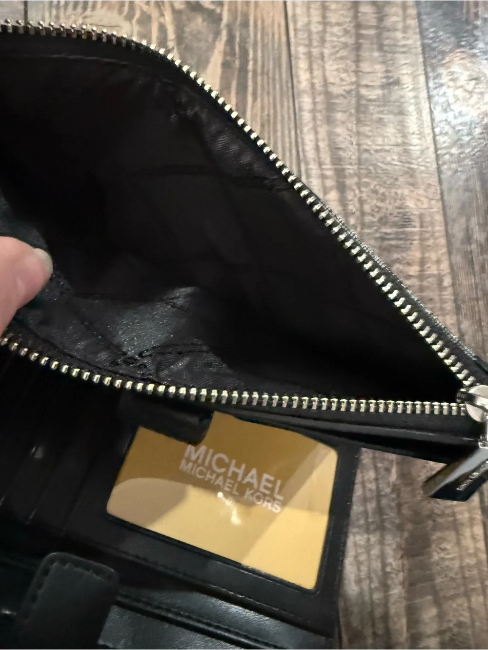 Michael Kors Black and Silver MK Logo Wristlet Wallet